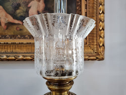 Victorian Banquet Lamp “Globe Vulcan” With Original Acid Etched Shade | Antique & Vintage | Moonee Ponds Antiques | Australia Wide Delivery