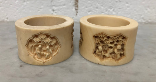 Pair of Antique carved Ivory serviette rings. In good original condition.