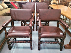Set of 8 Henry II Style Leather Look Upholstery Dining Chairs Including Two Carvers | Antique & Vintage | Moonee Ponds Antiques | Australia Wide Delivery