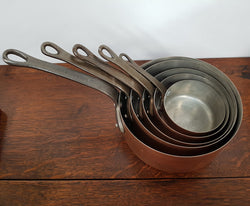 French Set of Five Antiques Copper Pans | Antique & Vintage | Moonee Ponds Antiques | Australia Wide Delivery