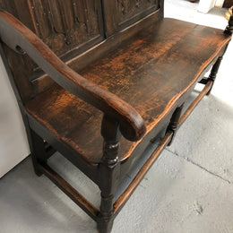 French 19th Century Oak hallway bench seat. Very comfortable to sit on and is in good original detailed condition.