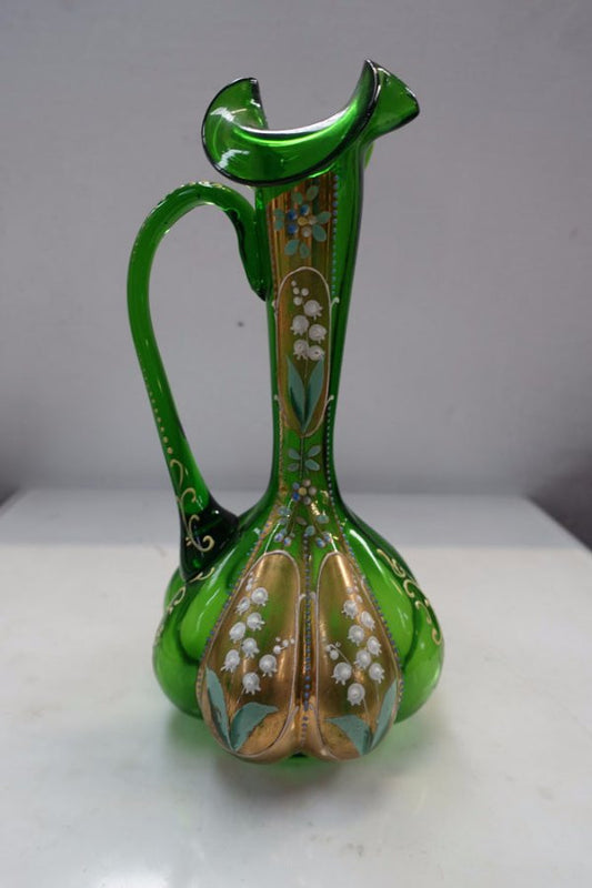 Green Victorian Glass Handled Vase