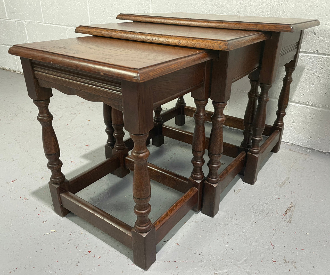 Tudor Style English Dark Oak Nest of Three Tables