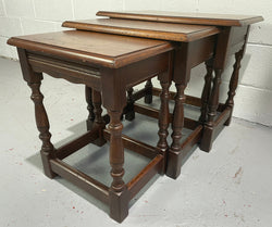 Tudor Style English Dark Oak Nest of Three Tables | Antique & Vintage | Moonee Ponds Antiques | Australia Wide Delivery