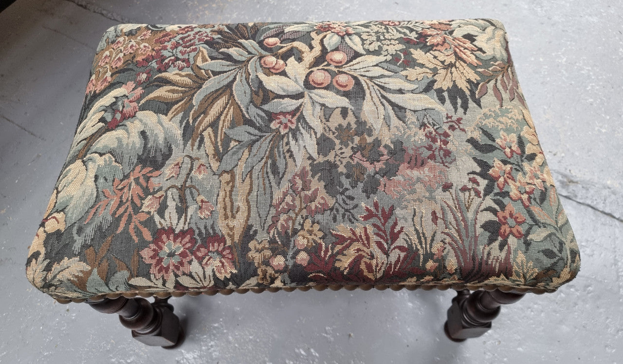 Flemish Baroque Style Walnut Footstool with Tapestry Fabric Top | Antique & Vintage | Moonee Ponds Antiques | Australia Wide Delivery