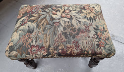 Flemish Baroque Style Walnut Footstool with Tapestry Fabric Top | Antique & Vintage | Moonee Ponds Antiques | Australia Wide Delivery