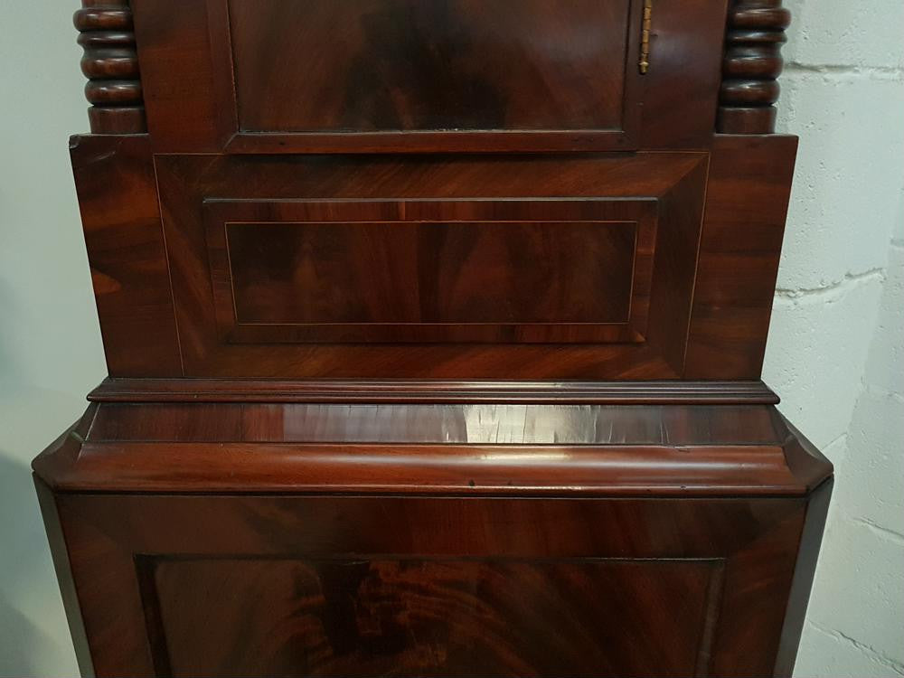 Late Georgian Flame Mahogany Case Moon Phase Dial Grandfather Clock | Antique & Vintage | Moonee Ponds Antiques | Australia Wide Delivery