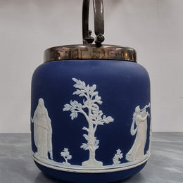 Wedgwood Blue Adam's Jasperware Biscuit Barrel