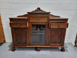 Lovely Oak Tudor Style Rope Edge Sideboard With Leadlight Centre Door | Antique & Vintage | Moonee Ponds Antiques | Australia Wide Delivery
