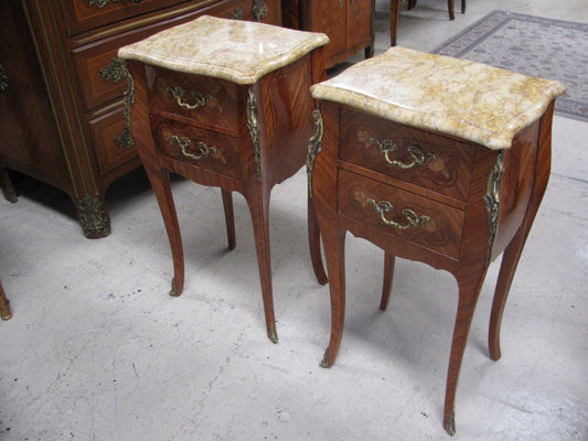 Pair of French Marquetry Inlaid Bedsides