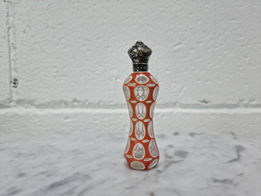 Rare Antique 19th century French silver top and double overlay glass scent bottle. Internal stopper intact and is in good original condition, please view photos as they help form part of the description.