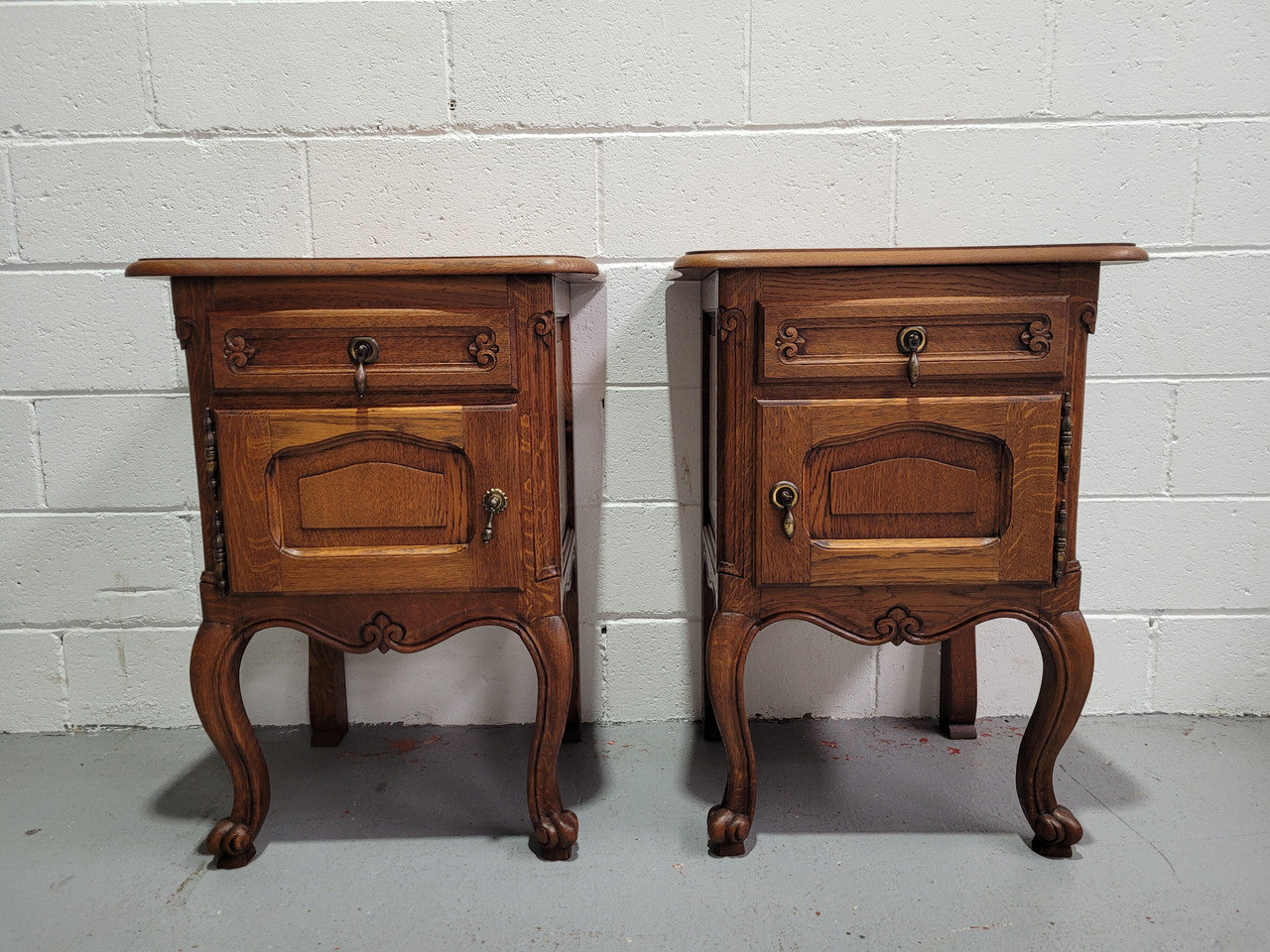 Pair of Low Louis XV Style Oak Bedsides With Wooden Tops | Antique & Vintage | Moonee Ponds Antiques | Australia Wide Delivery