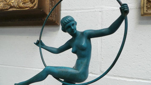 French Art Deco Hoop Lady Statue Signed By Danseuse Au Cerceau