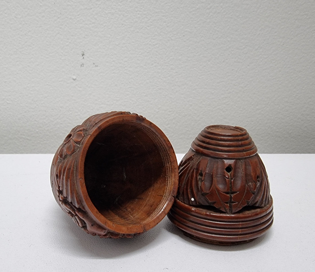 Victorian Hand Carved Coquilla Nut Egg Secret Box