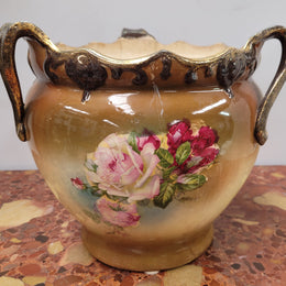 Pretty Antique three handled floral jardinière. Please note that it is being sold in as found condition, please view photos as they help form part of the description.
