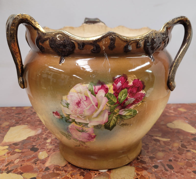 Pretty Antique three handled floral jardinière. Please note that it is being sold in as found condition, please view photos as they help form part of the description.