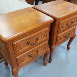 Beautiful Pair of Louis XV Style Light Oak Bedside