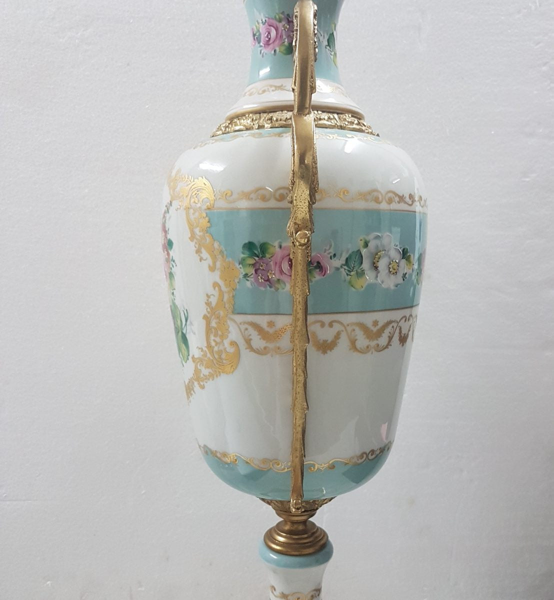 French White and Turquoise Ace Decor De Paris Porcelain Vase