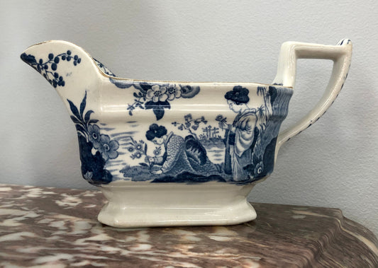 A Blue and White English Gravy Boat