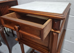 French Walnut Henry II Style Bedside Cabinet With White Marble Top | Antique & Vintage | Moonee Ponds Antiques | Australia Wide Delivery