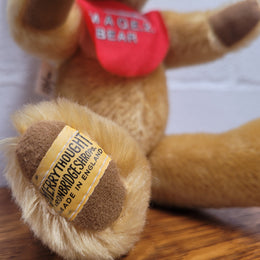 “Merry Thought” Golden Mohair fully Jointed Teddy Bear.  Made in England, commemorating QE2. 32cm length. Excellent Condition.