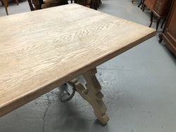 Limed French Oak Farmhouse Table With Decorative Iron Base | Antique & Vintage | Moonee Ponds Antiques | Australia Wide Delivery