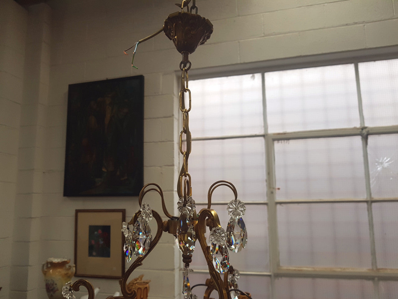 French Brass & Crystal Six Arm Candle Light Chandelier