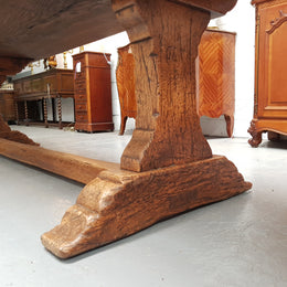 Superb 19th Century French Oak Pedestal Refectory Table Rustic Farmhouse
