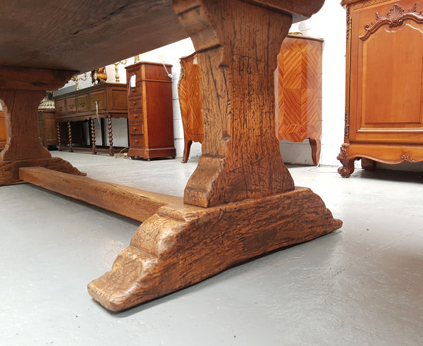Superb 19th Century French Oak Pedestal Refectory Table Rustic Farmhouse
