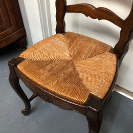 Lovely Set Of Six French Oak Rush Seat Dining Chairs