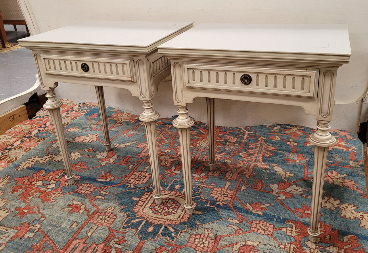 Pair Vintage French Louis 16th style single drawer bedside with original paint. They have been sourced from France and are in good original condition.