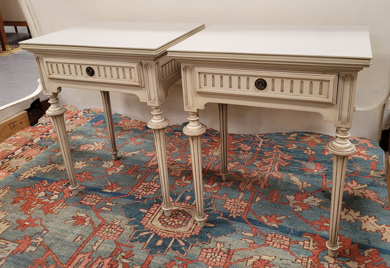 Pair Vintage French Louis 16th style single drawer bedside with original paint. They have been sourced from France and are in good original condition.