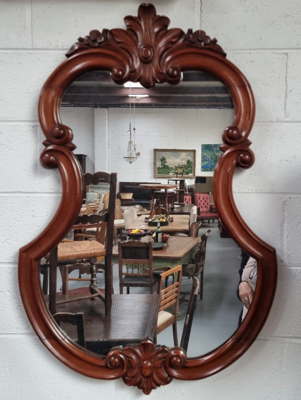 Antique Mahogany Rococo Style Wall Mirror
