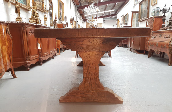 Superb 19th Century French Oak Pedestal Refectory Table Rustic Farmhouse