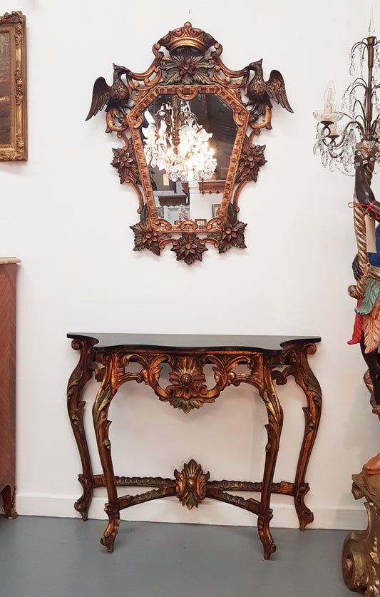 French Louis XV Console Table and Matching Mirror