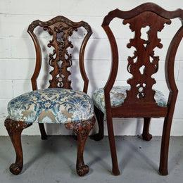 Stunning Pair of Antique French Carved Mahogany Hall Chairs