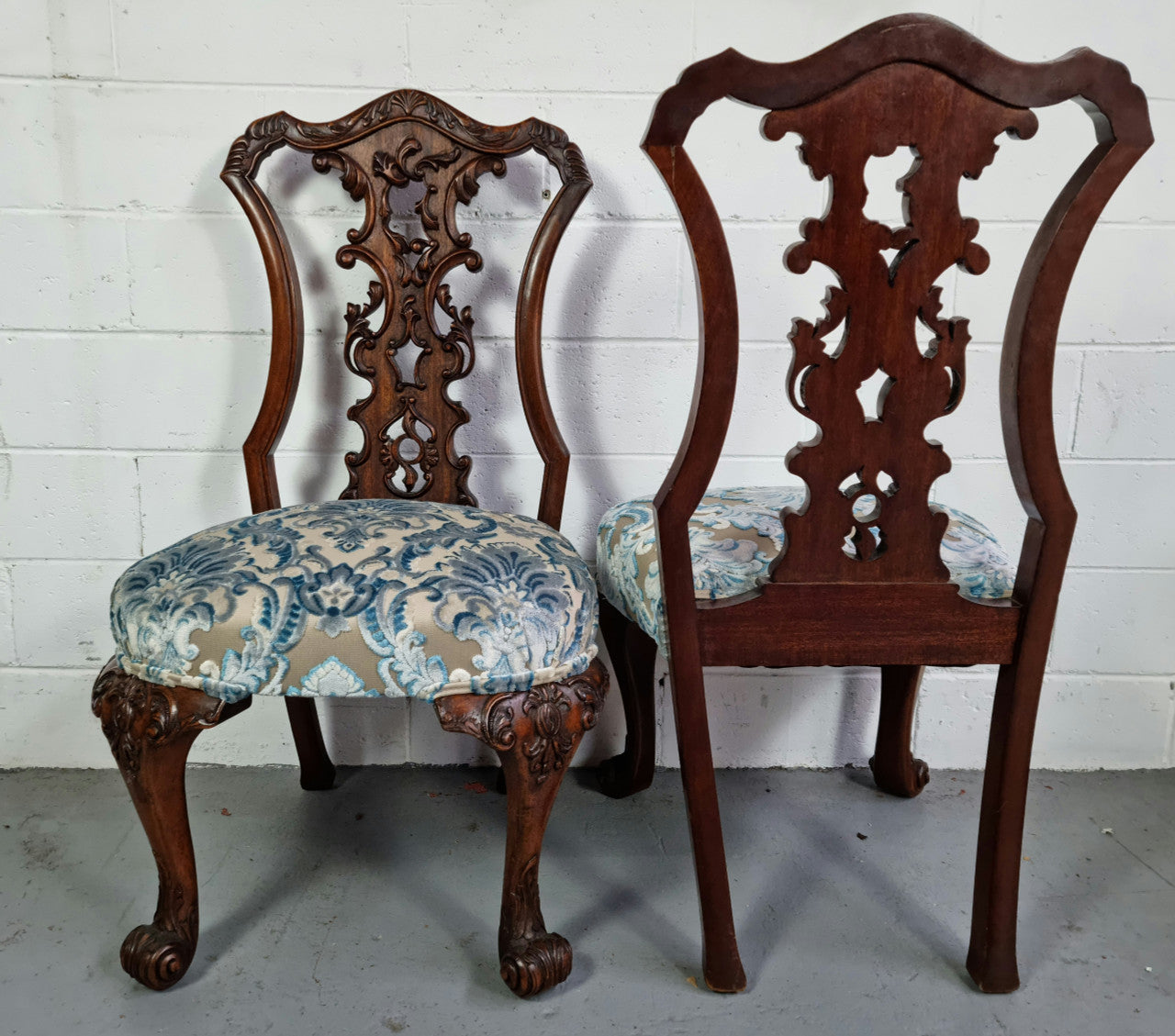 Stunning Pair of Antique French Carved Mahogany Hall Chairs
