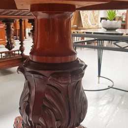 A superb early 19th century French Louis Philippe mahogany centre table, with original round carved rough marble with reeded-edge and is in good original condition.