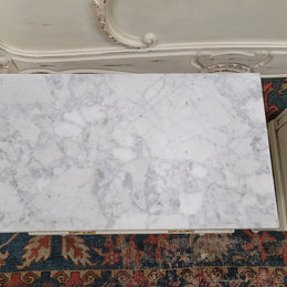Attractive pair of Vintage French Louis 16th style two drawer marble topped bedsides. They have been sourced from France and are in good original condition.