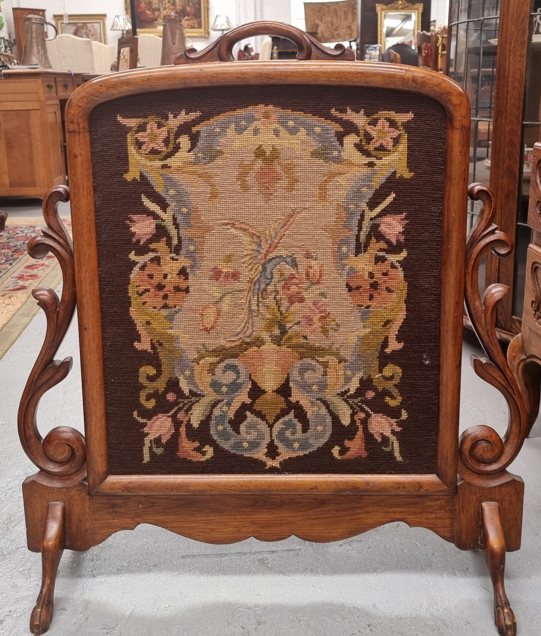 Appealing Hand Stitched Embroidered Wooden Framed Fire screen | Antique & Vintage | Moonee Ponds Antiques | Australia Wide Delivery