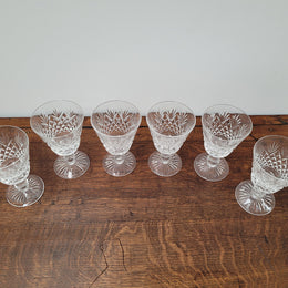 Set of six Stuart crystal “Henley” pattern wine glasses. In good original condition with no chips or cracks.