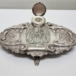 Edwardian Silver Plated Ink Stand Cherub Embossed Design