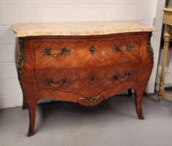 ** ON HOLD** Louis XV Style Two Drawer Marquetry Inlaid Kingwood Marble Top Commode | Antique & Vintage | Moonee Ponds Antiques | Australia Wide Delivery