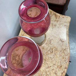 Pair of large Edwardian Ruby & Milk art glass vases. Handmade and in good condition. Circa 1900.