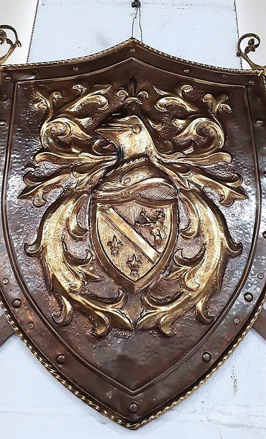 Antique Embossed Copper Shield with Swords | Antique & Vintage | Moonee Ponds Antiques | Australia Wide Delivery