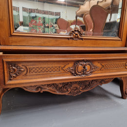 French single door Walnut Louis XV style armoire with mirrored door. In good orignal detailed condition.