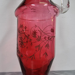 Victorian Etched Ruby Claret Jug With Original Stopper