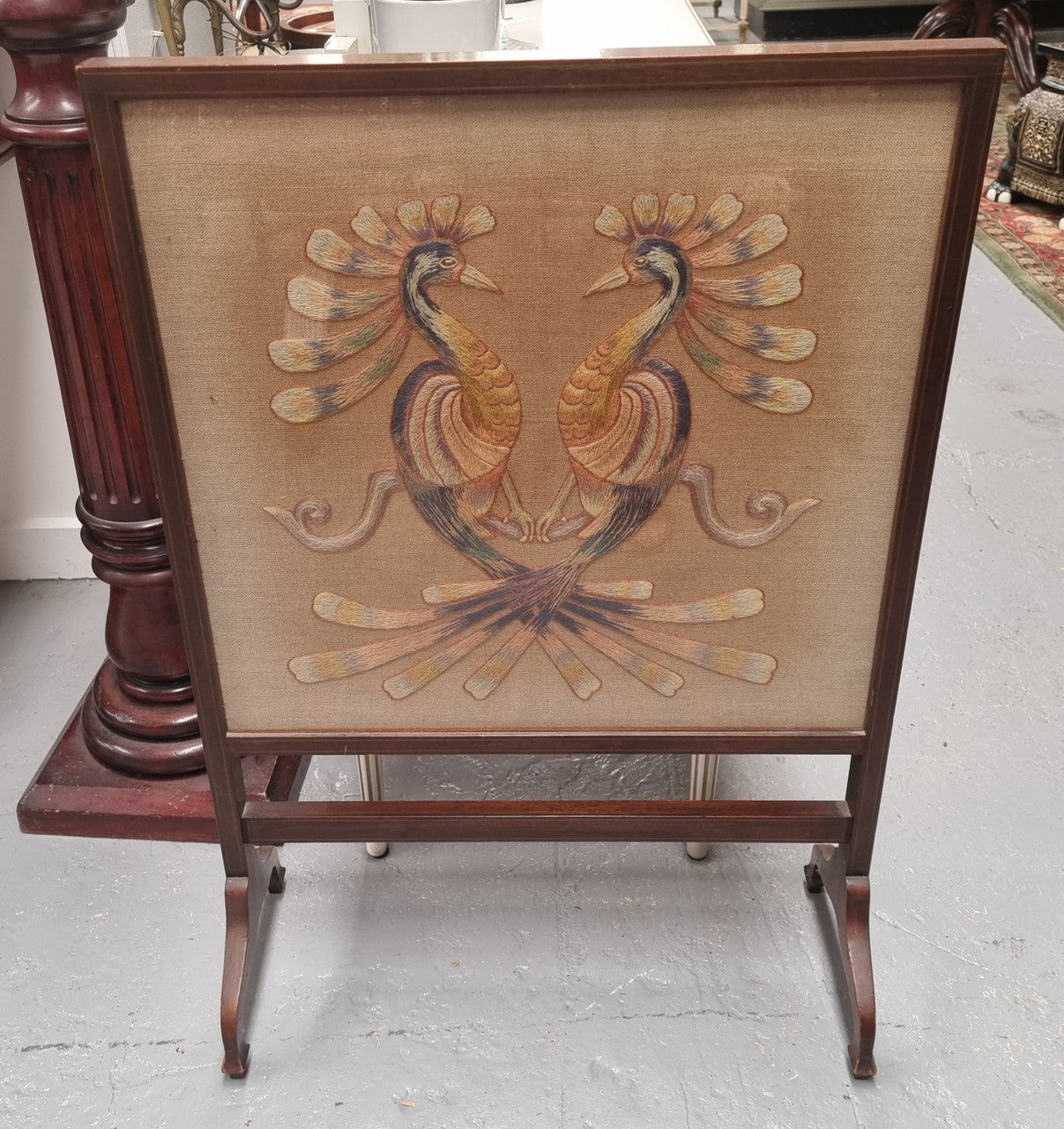 Hand Stitched Tapestry Wooden Framed Fire Screen