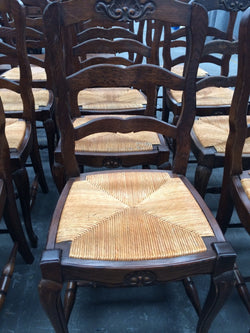 Set 12 Carved French Oak Rush Seat Dining Chairs | Antique & Vintage | Moonee Ponds Antiques | Australia Wide Delivery