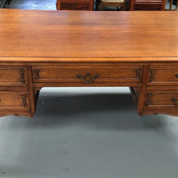 French Oak Louis XV style full partners desk with both sides having five functional drawers. In very good original detailed condition.